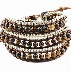 Tiger Eye 3 Wrap Metal Trim Bracelet NWT